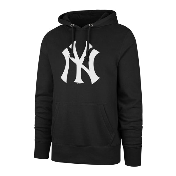 The model is wearing this MLB New York Yankees Imprint Burnside ’47 Pullover Hoodie in black. 1
