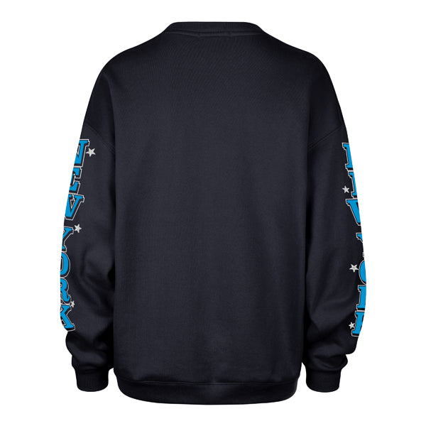 The model is wearing this MLB New York Yankees Womens Thunderous ’47 Oversized Crewneck Sweatshirt in navy. 2