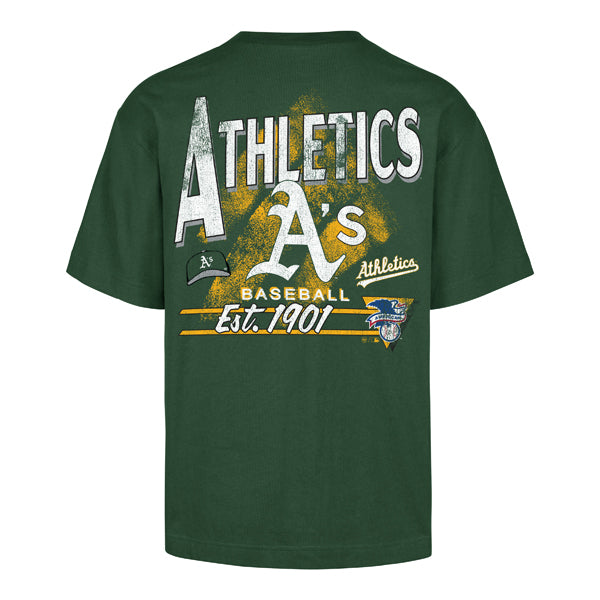 The model is wearing this MLB Oakland Athletics Under Bar ’47 Foundation T-Shirt in dark green. 2
