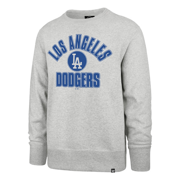 The model is wearing this MLB Los Angeles Dodgers Issued Headline ’47 Crewneck Sweatshirt in grey. 1