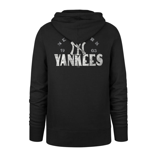 The model is wearing this MLB New York Yankees Arcitext ’47 Headline Hoodie in black. 2