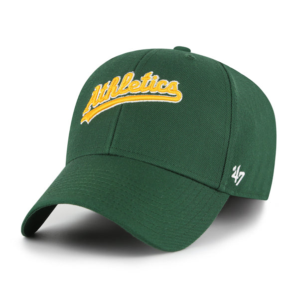 Pictured is this MLB Oakland Athletics Ballpark Script Shot ’47 MVP cap in green. 4