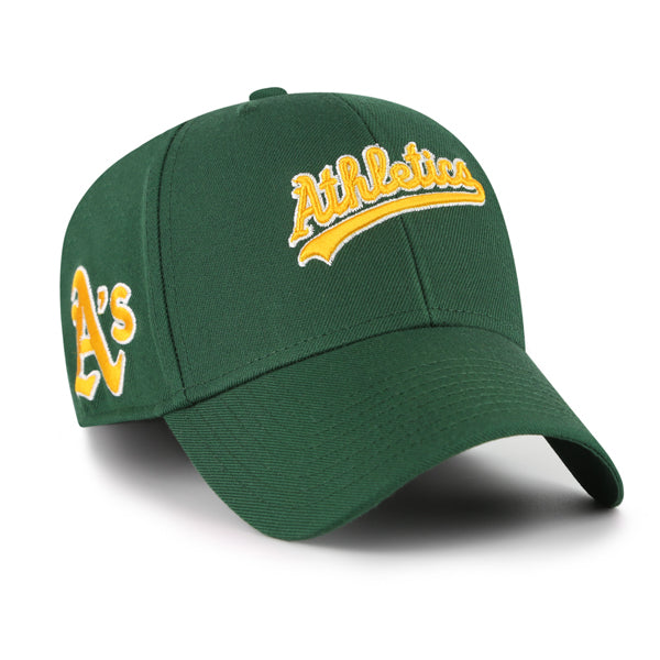 Pictured is this MLB Oakland Athletics Ballpark Script Shot ’47 MVP cap in green. 1