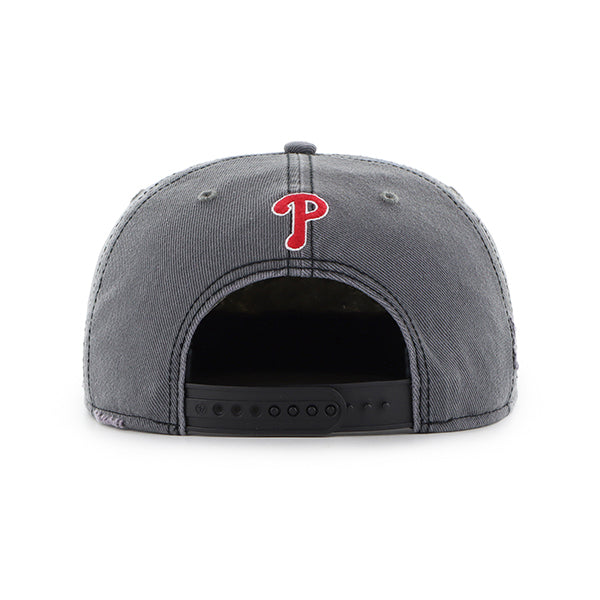 Pictured is this MLB Philadelphia Phillies Cragged ’47 CAPTAIN cap in dark grey. 2
