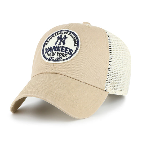 Pictured is this MLB New York Yankees Felton ’47 CLEAN UP cap in beige. 1