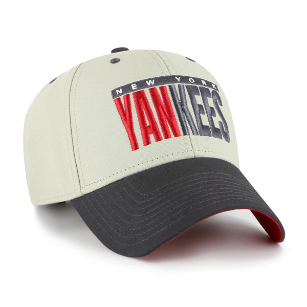 Pictured is this MLB New York Yankees Half Block Text ’47 MVP cap in grey. 2