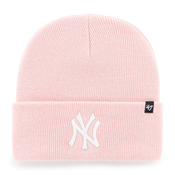 Pictured is this MLB New York Yankees Haymaker ’47 CUFF KNIT beanie cap in pink. 1