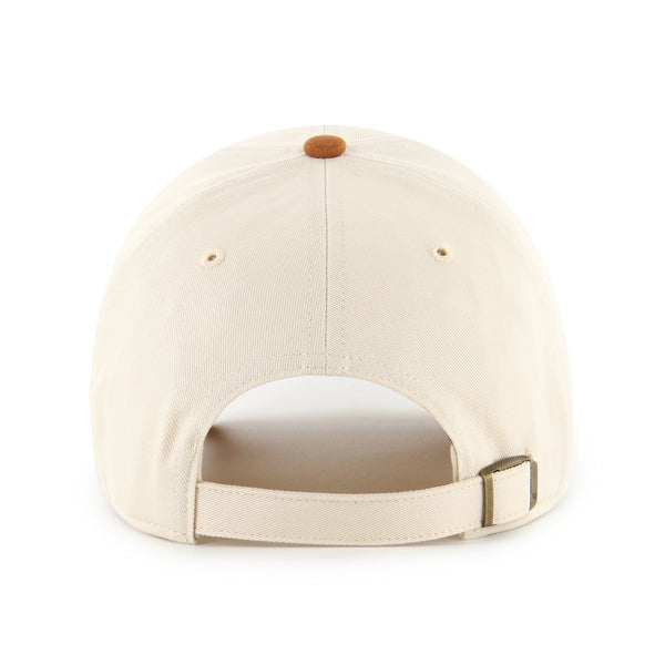 Pictured is this MLB Los Angeles Dodgers Script Suede Visor ’47 CLEAN UP cap in natural. 2