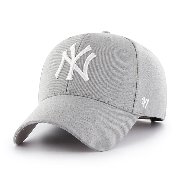 Pictured is this MLB New York Yankees Snapback '47 MVP cap in grey. 1