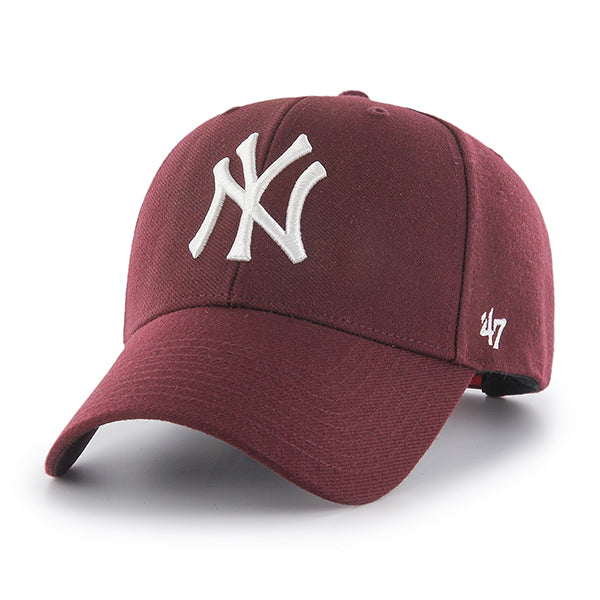 Pictured is this MLB New York Yankees ’47 MVP cap in dark red. 1
