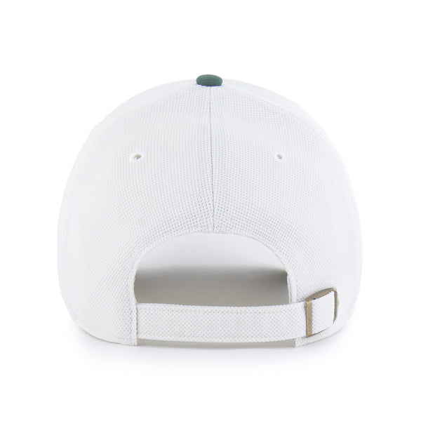 Pictured is this MLB Athletics Pique Patch ’47 CLEAN UP cap in white & green. 2