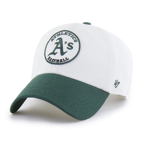Pictured is this MLB Athletics Pique Patch ’47 CLEAN UP cap in white & green. 1