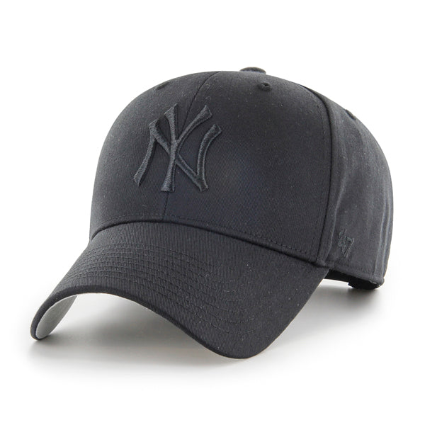Pictured is this MLB New York Yankees Raised Basic '47 MVP cap in black on black. 1