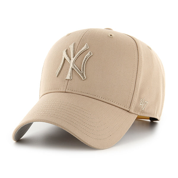 Pictured is this MLB New York Yankees Raised ’47 MVP cap in beige. 1