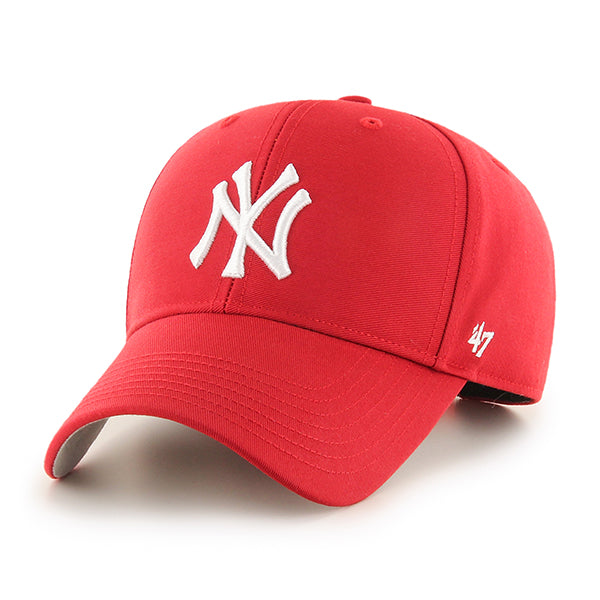 Pictured is this MLB New York Yankees Raised Basic ’47 MVP cap in red. 1