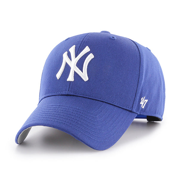 Pictured is this MLB New York Yankees Raised Kids ’47 MVP cap in royal blue. 1