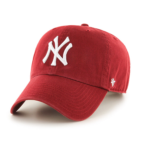 Pictured is this MLB New York Yankees ’47 CLEAN UP cap in deep red. 1