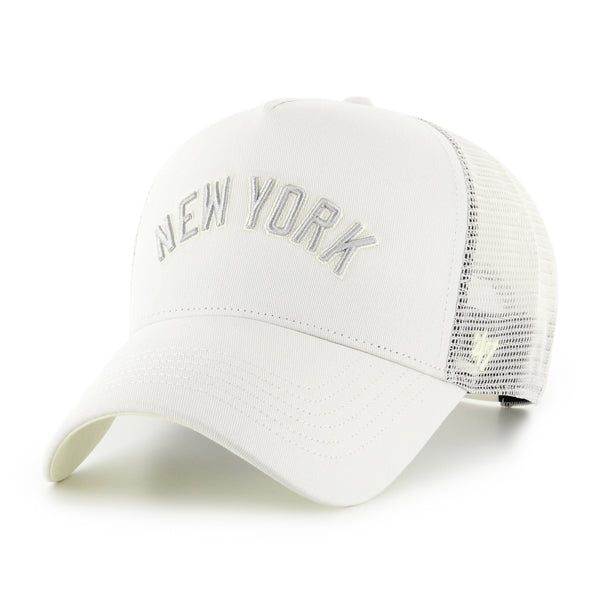Pictured is this MLB New York Yankees Soft Glow Script '47 OFFSIDE DT cap in white and digital yellow. 1