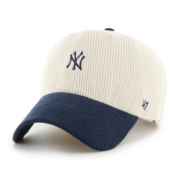 Pictured is this MLB New York Yankees Base Runner Cord ’47 CLEAN UP cap in natural and navy. 1