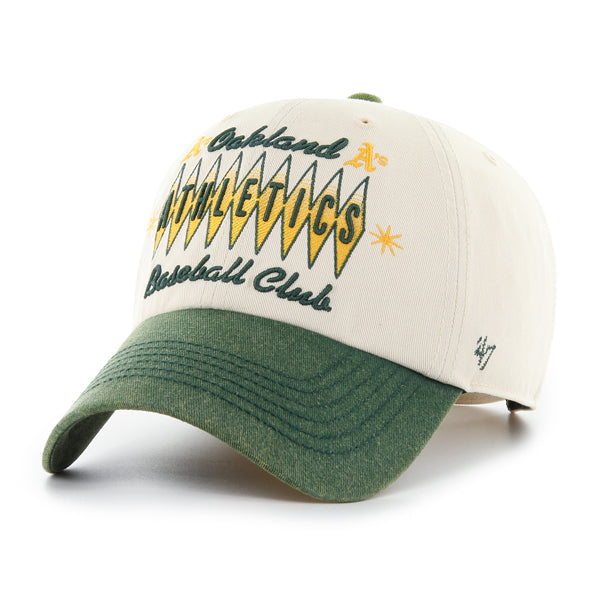 Pictured is this MLB Athletics Cooperstown TT Graphic Washed ’47 CLEAN UP cap in natural. 1