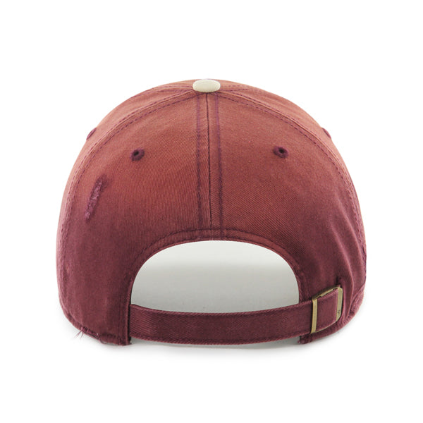 Pictured is this MLB Chicago Cubs Cooperstown TT Script Washed ’47 CLEAN UP Pinch Front cap in dark purple. 3