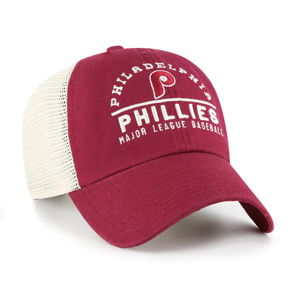 Pictured is this MLB Philadelphia Phillies Windham Mesh ’47 CLEAN UP cap in dark red. 3