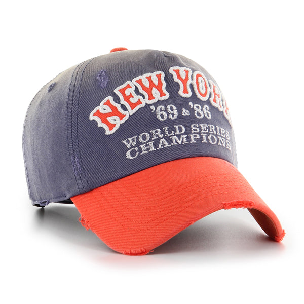 Pictured is this MLB New York Mets Cooperstown Arch Script Washed ’47 CLEAN UP cap in navy. 2