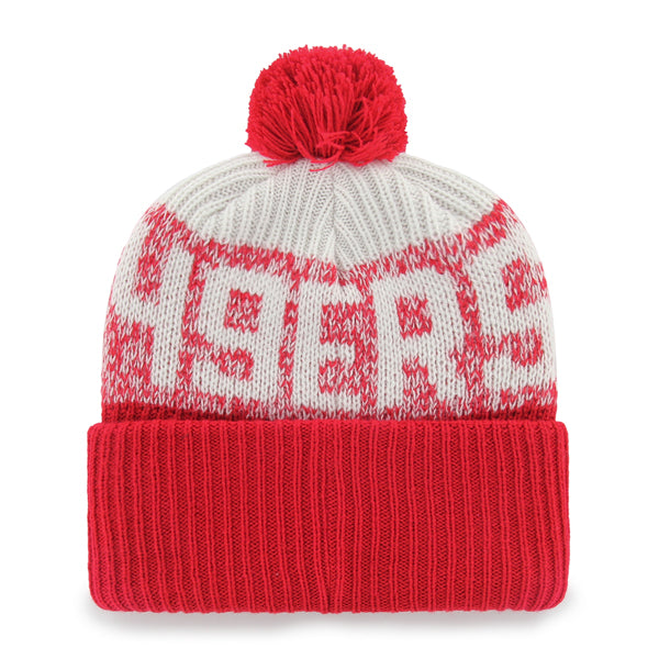 Pictured is this NFL San Francisco 49ers Bone Chill ’47 CUFF KNIT beanie cap in red. 2