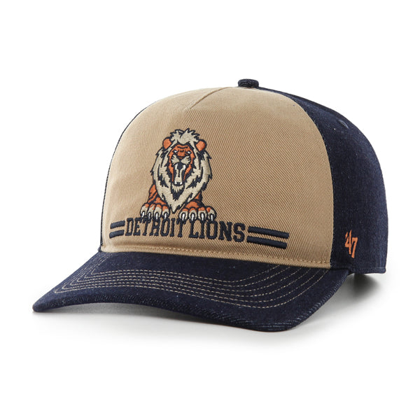 Pictured is this Les Deux X NFL Side Hit Denim Panel Detroit Lions ’47 HITCH LC cap in dark beige. 2