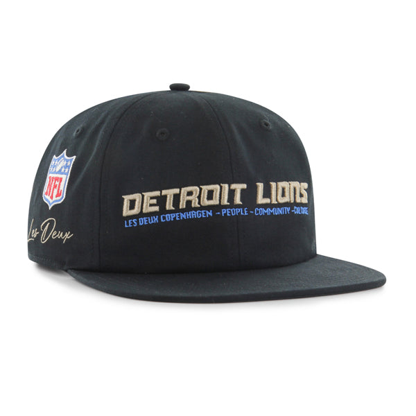 Pictured is this Les Deux X NFL Wordmark Detroit Lions ’47 CAPTAIN RL cap in black. 1