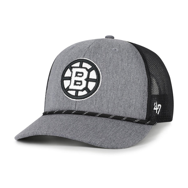 Pictured is this NHL Boston Bruins Carbon Rope ’47 TRUCKER cap in dark grey. 1