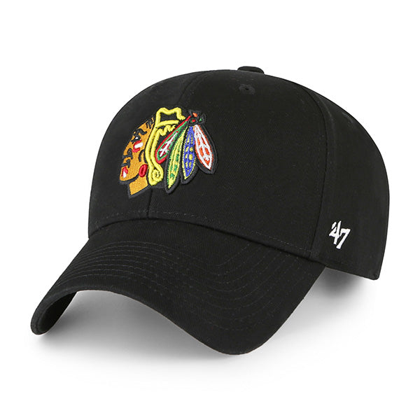 Pictured is this NHL Chicago Blackhawks Legend ’47 MVP cap in black. 1