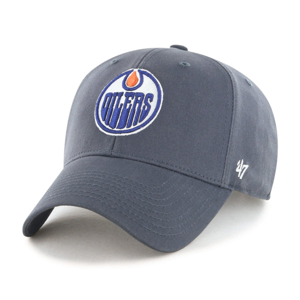 Pictured is this NHL Edmonton Oilers Legend '47 MVP cap in navy. 1