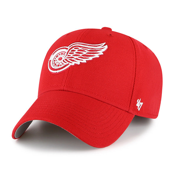 Pictured is this NHL Detroit Red Wings ’47 MVP cap in dark red. 1