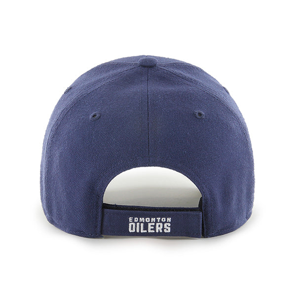 Pictured is this NHL Edmonton Oilers ’47 MVP cap in navy. 2