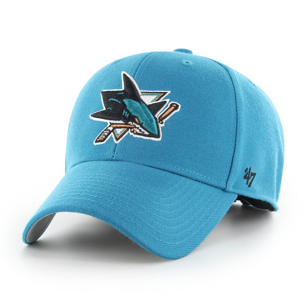 Pictured is this NHL San Jose Sharks ’47 MVP cap in turquoise. 1