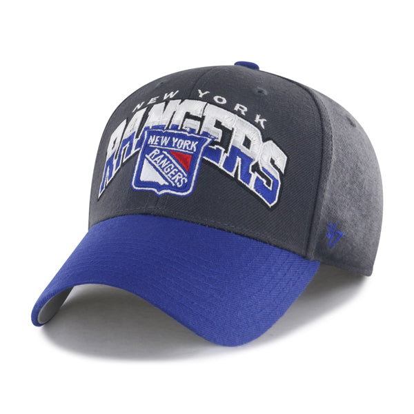 Pictured is this NHL New York Rangers Split Block ’47 MVP cap in charcoal. 1