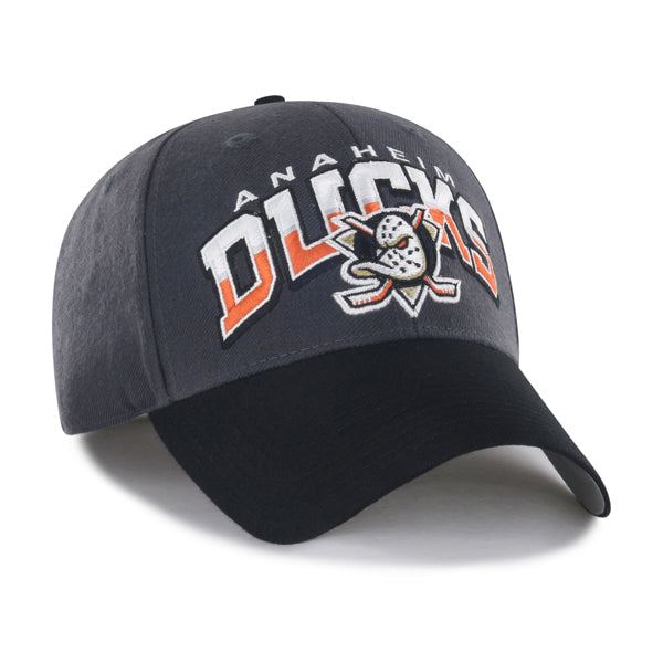 Pictured is this NHL Anaheim Ducks Split Block ’47 MVP cap in charcoal. 2