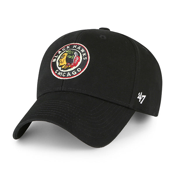 Pictured is this NHL Chicago Blackhawks Legend ’47 MVP cap in black. 1
