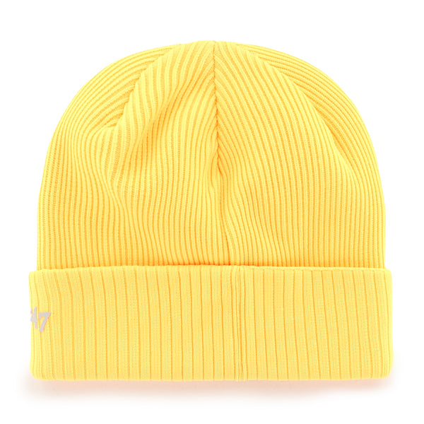 Pictured is this New Balance Reflect ’47 CUFF KNIT beanie cap in light orange. 2