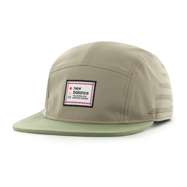 Pictured is this New Balance Trail Patch EX ’47 FIVE PANEL cap in beige. 1
