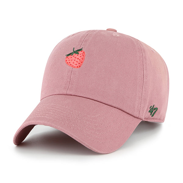 Pictured is this Fruit Icon Strawberry Base Runner ’47 CLEAN UP cap in pink. 1