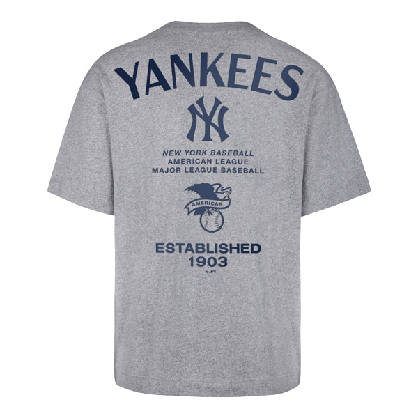 The model is wearing this MLB New York Yankees Constantine ’47 Foundation T-Shirt in grey. 2