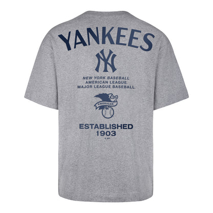 The model is wearing this MLB New York Yankees Constantine ’47 Foundation T-Shirt in grey. 2