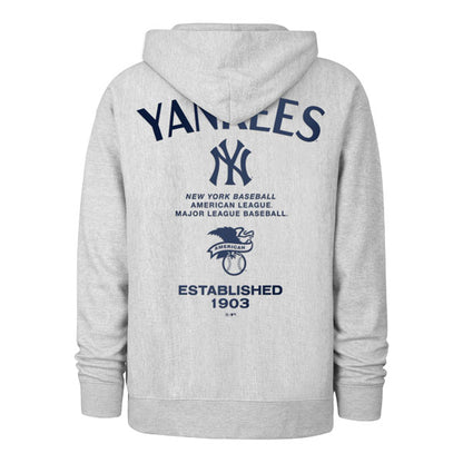 The model is wearing this MLB New York Yankees Constantine ’47 Foundation Hoodie in grey. 2