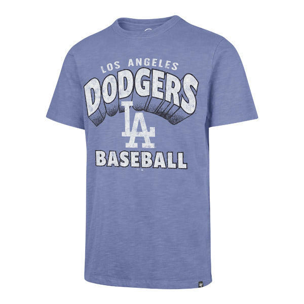 The model is wearing this MLB Los Angeles Dodgers Dunmoure ’47 Heavy Slub T-Shirt in blue. 1