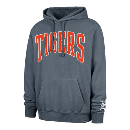 The model is wearing this MLB Detroit Tigers Groten ’47 Pullover Hoodie in grey. 1