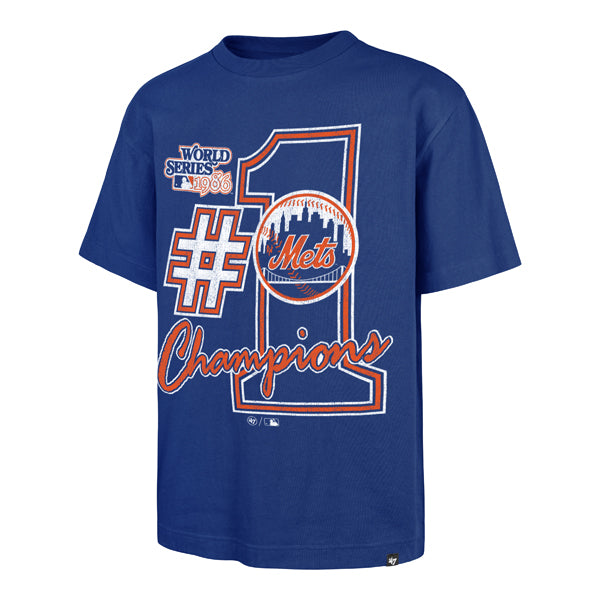 The model is wearing this MLB New York Mets 86 ’47 Foundation T-Shirt in blue. 1