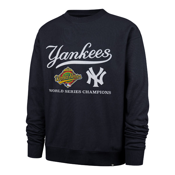 The model is wearing this MLB New York Yankees 96 ’47 Foundation Crewneck Sweatshirt in navy. 1