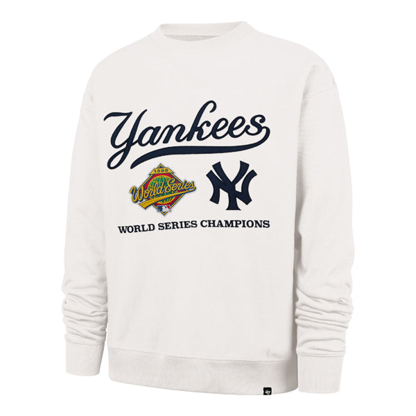 The model is wearing this MLB New York Yankees 96 ’47 Foundation Crewneck Sweatshirt in white. 1